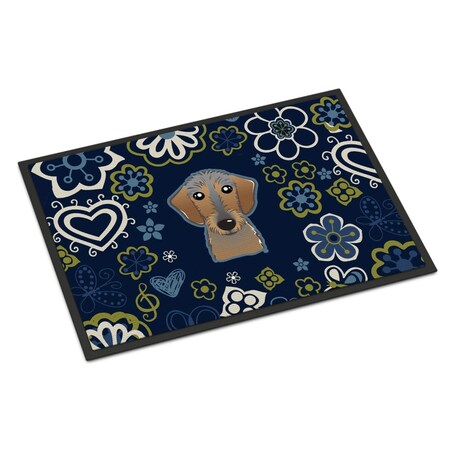 Carolines Treasures 18 x 27 in. Blue Flowers Wirehaired Dachshund Indoor or Outdoor Mat BB5084MAT